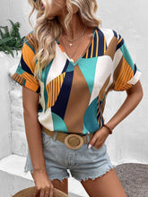 Striped & Geo Print Batwing Sleeve Blouse